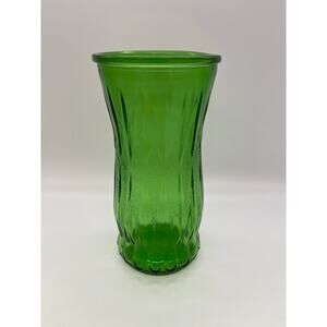 Vintage CFG Emerald Green Wide Mouth Diamond Leaf Pattern Vase 9.5"